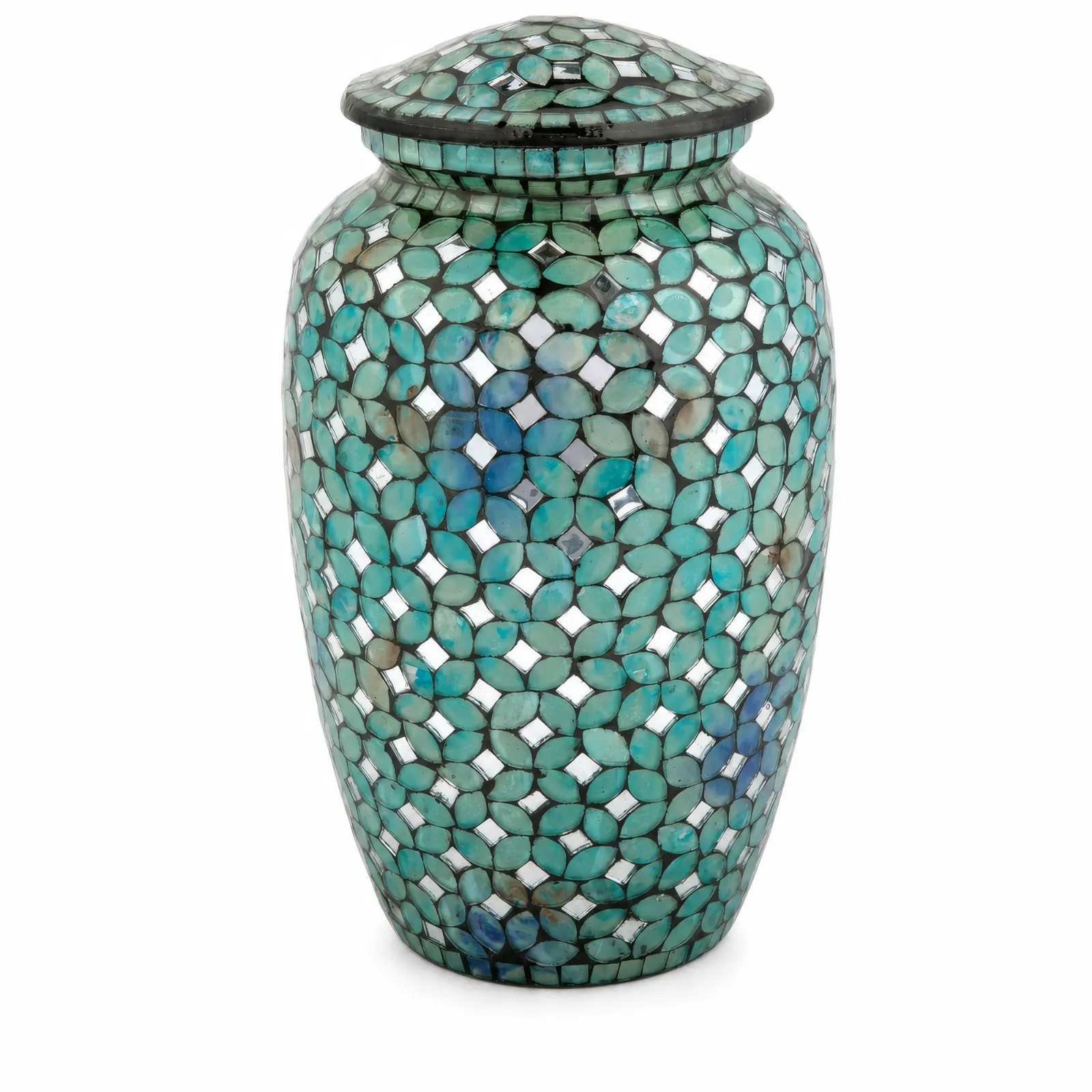 Teal Mosaic Glass Cremation Urn
