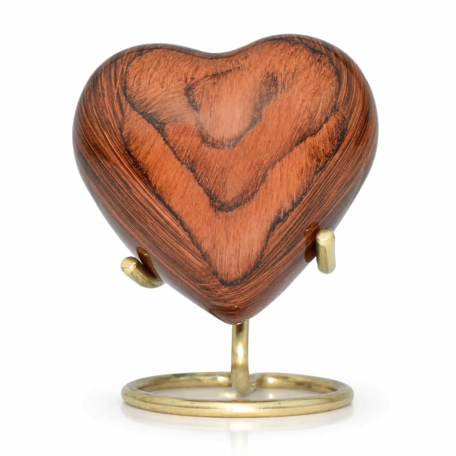 Wood-Grain Heart Keepsake Urn with Brass Stand
