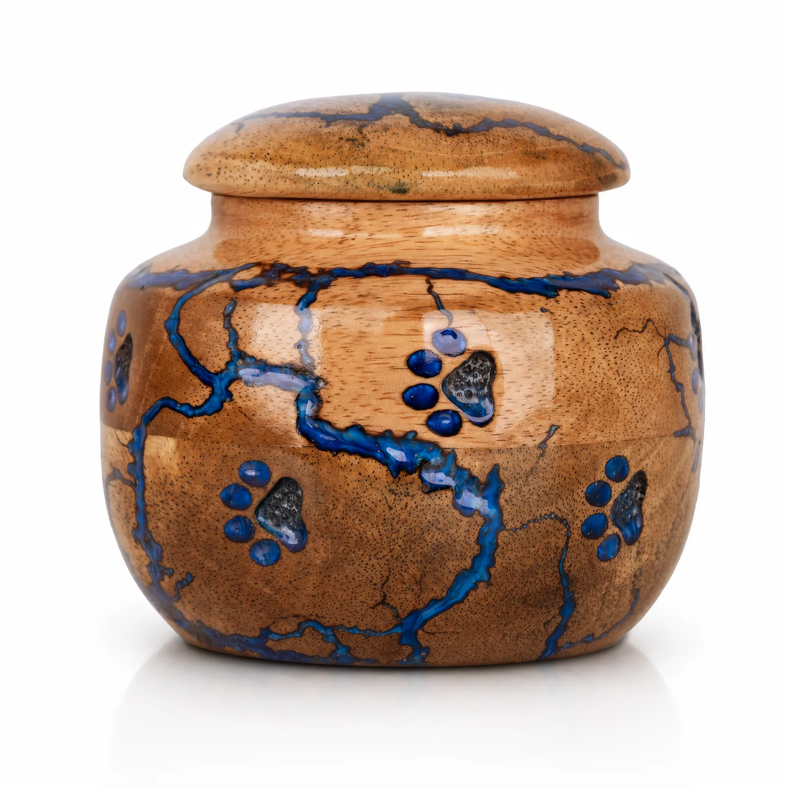 Mango Wood & Resin Paw Print Pet Urn