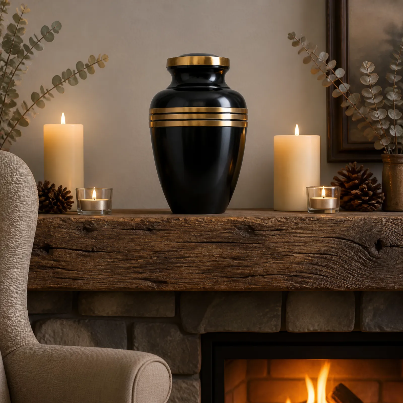 Black & Gold Triple-Band Alloy Cremation Urn wholesale cremation urn — photo 3