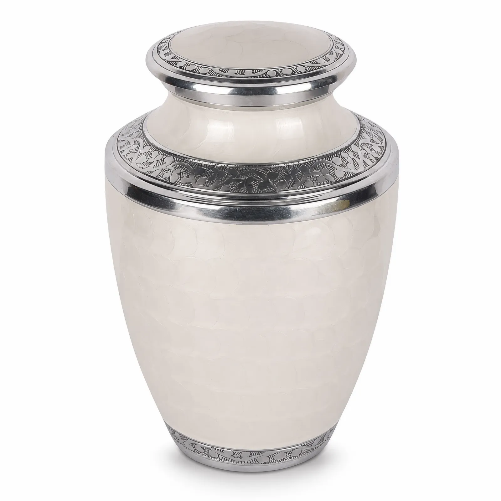 Pearl White & Silver Alloy Cremation Urn