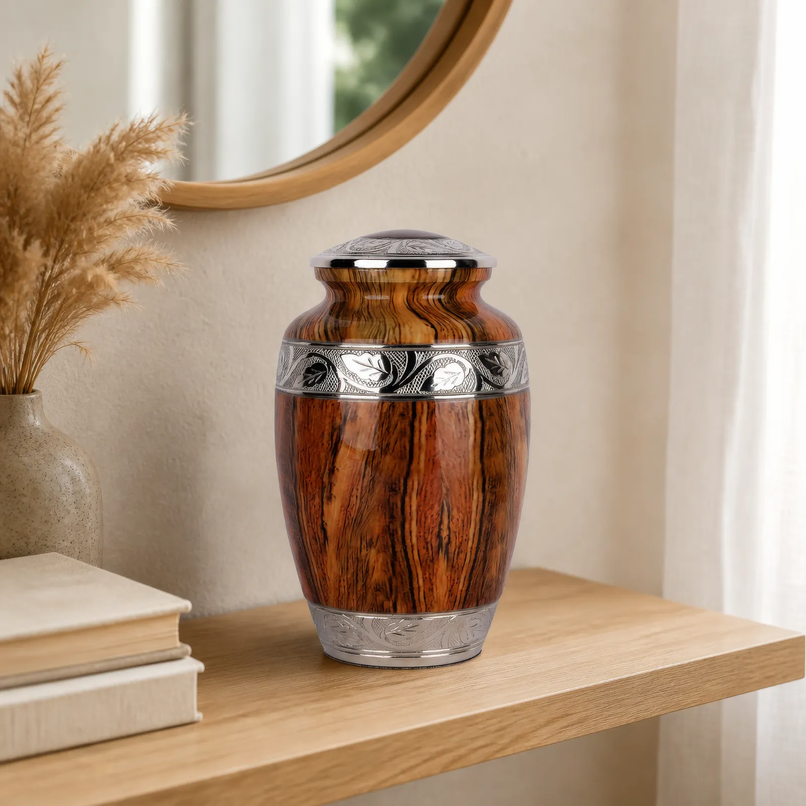 Wood-Grain Alloy Cremation Urn with Silver Engraving wholesale cremation urn — photo 3