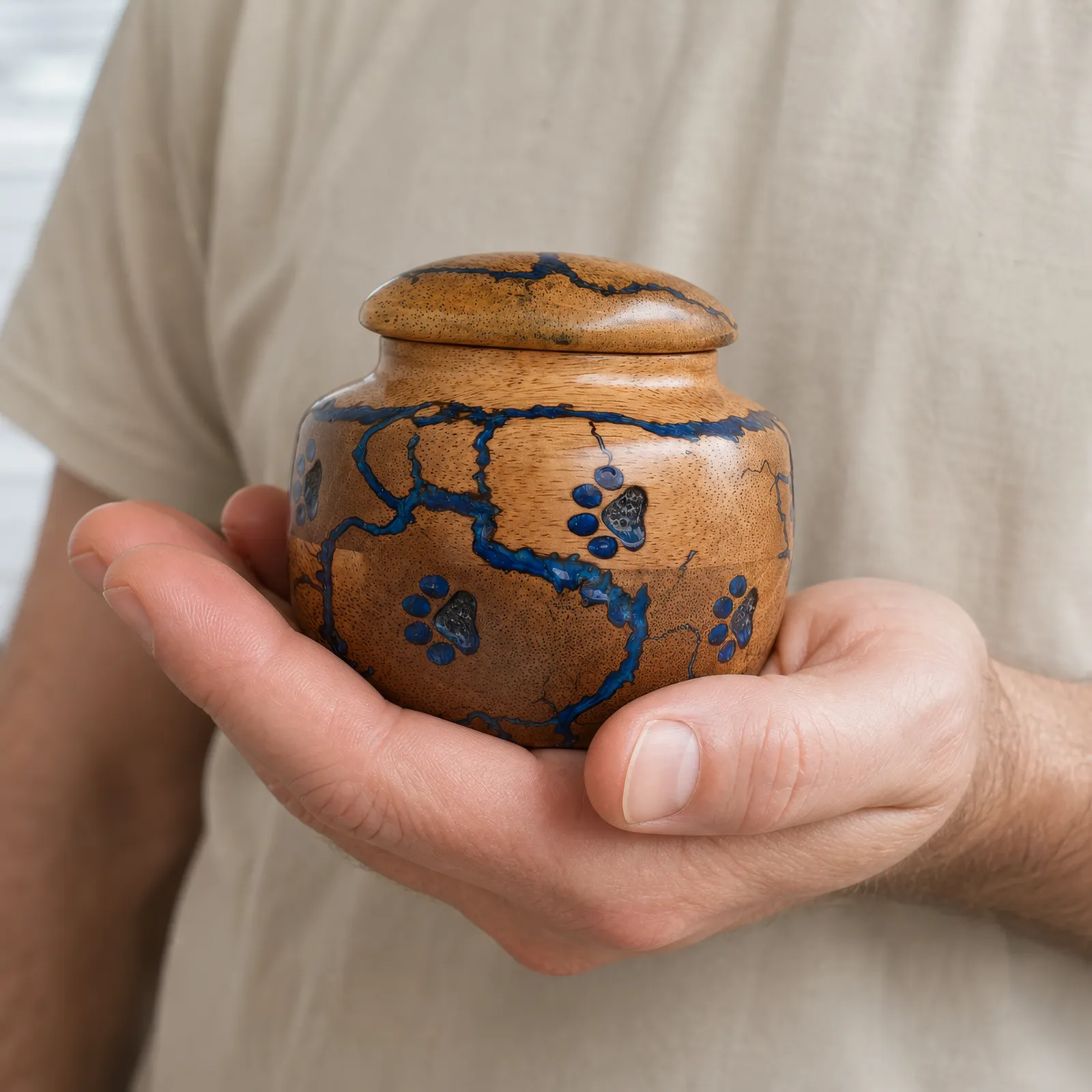 Mango Wood & Resin Paw Print Pet Urn wholesale cremation urn — photo 4