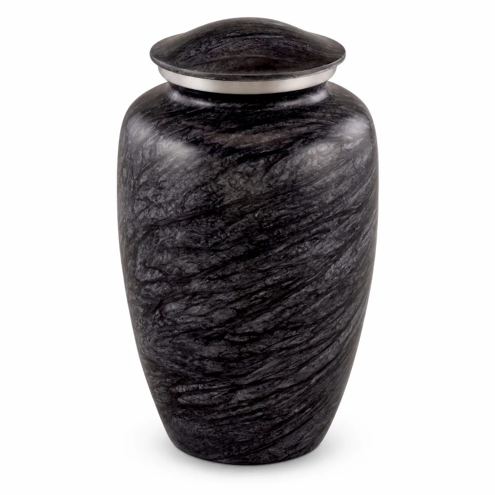 Black Marble-Finish Alloy Cremation Urn