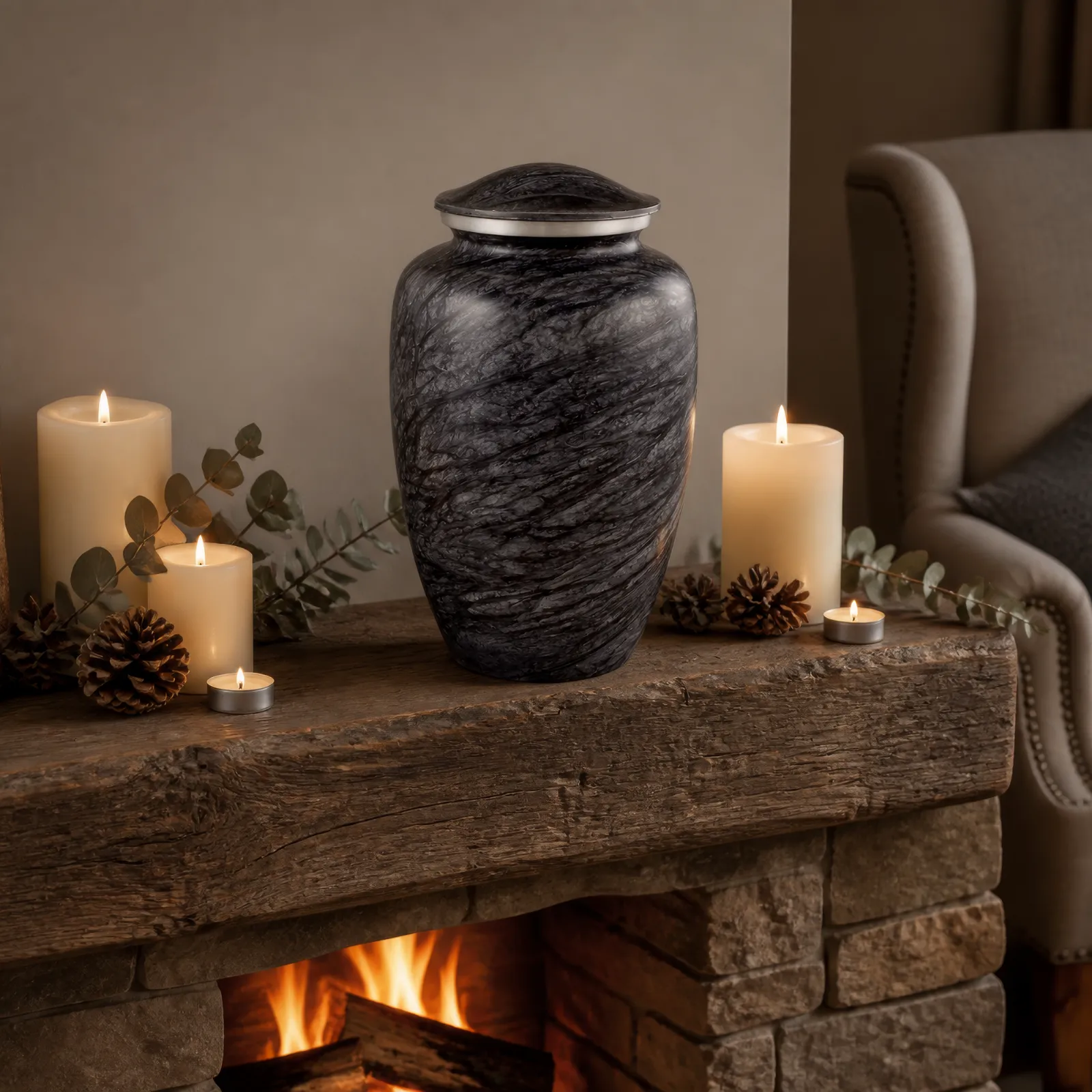 Black Marble-Finish Alloy Cremation Urn wholesale cremation urn — photo 4