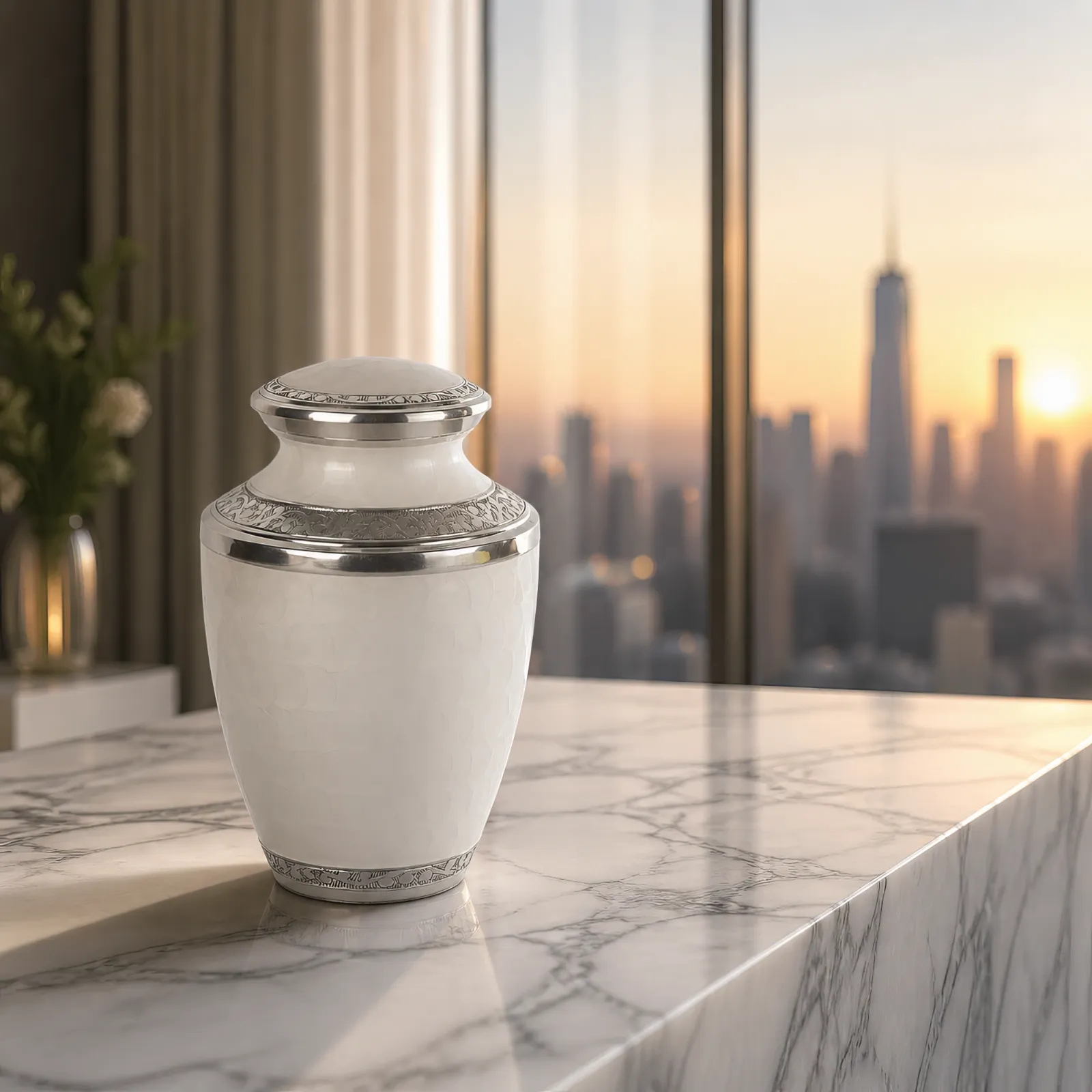Pearl White & Silver Alloy Cremation Urn wholesale cremation urn — photo 2