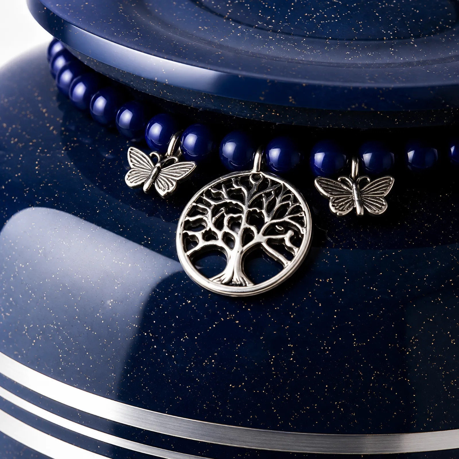 Blue Speckled Alloy Urn with Tree of Life Charm wholesale cremation urn — photo 6