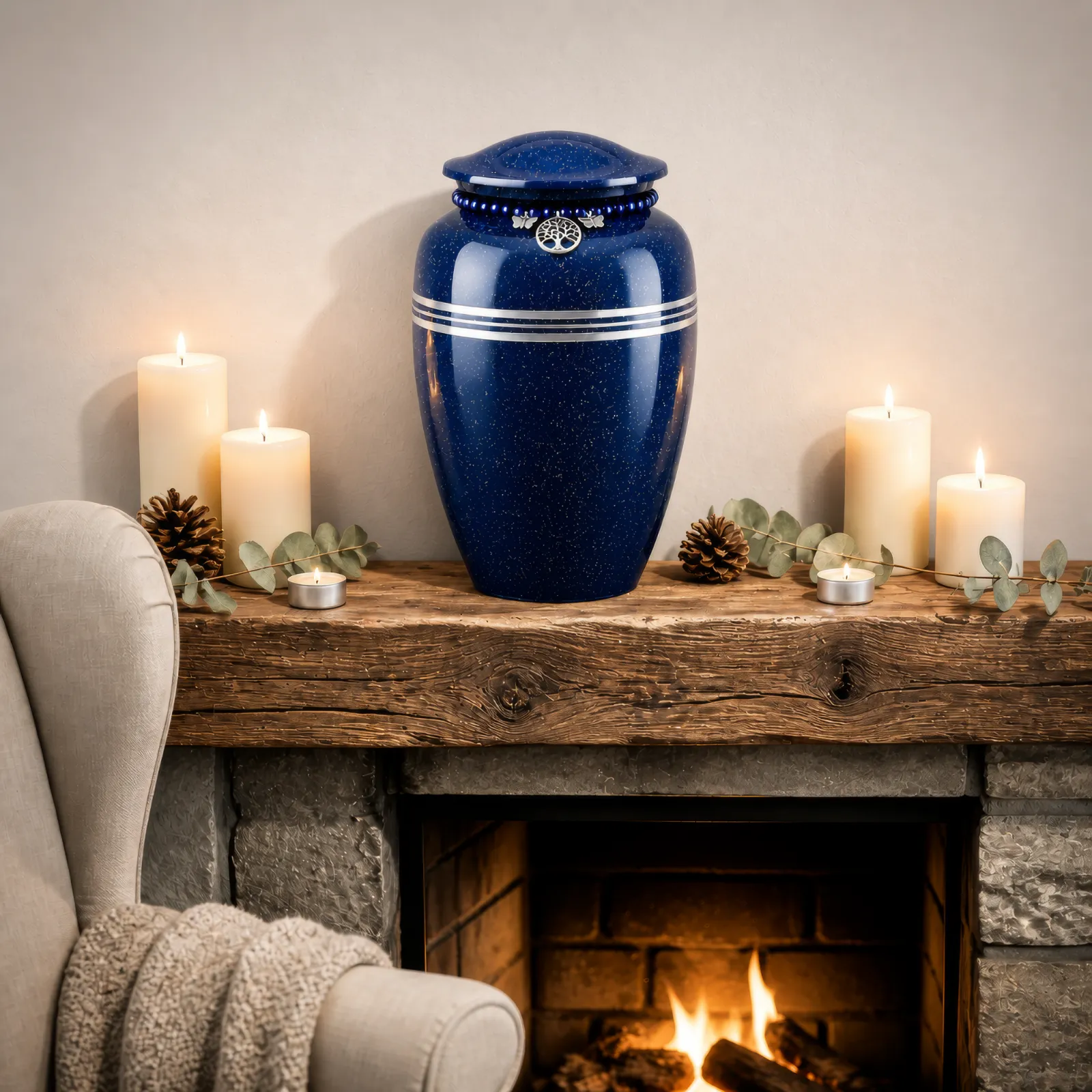 Blue Speckled Alloy Urn with Tree of Life Charm wholesale cremation urn — photo 4