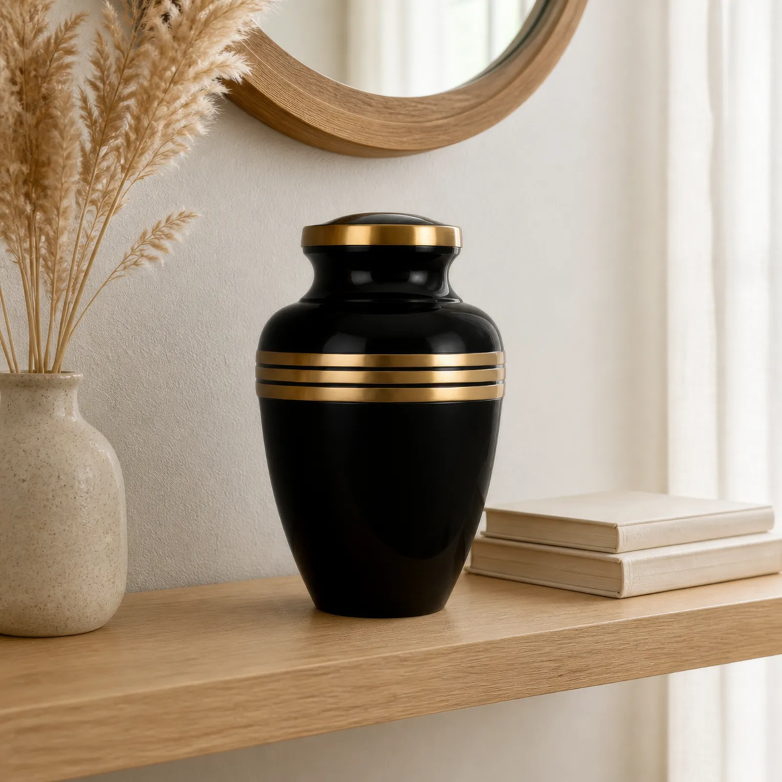 Black & Gold Triple-Band Alloy Cremation Urn wholesale cremation urn — photo 2