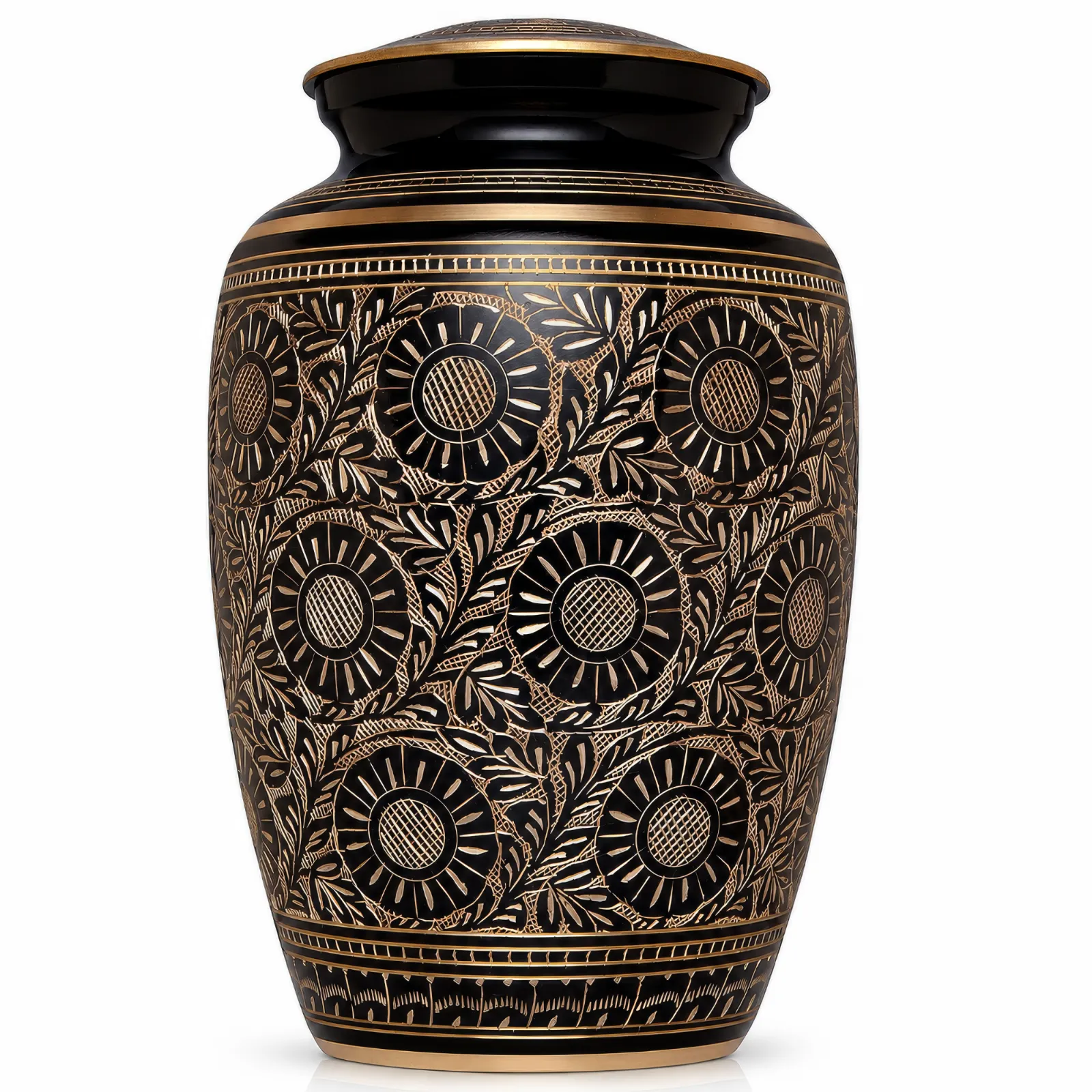 Black & Gold Hand-Engraved Brass Cremation Urn