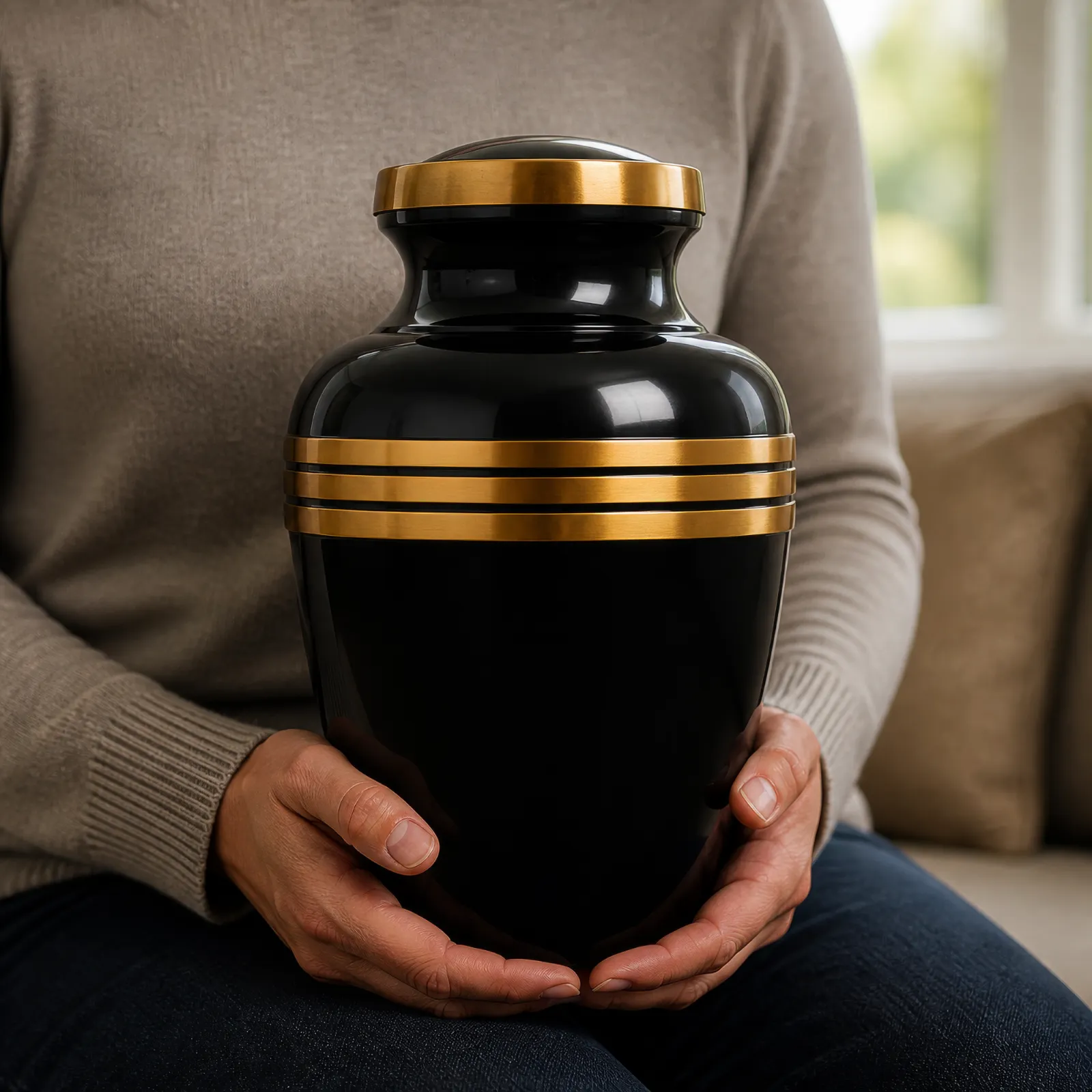 Black & Gold Triple-Band Alloy Cremation Urn wholesale cremation urn — photo 4