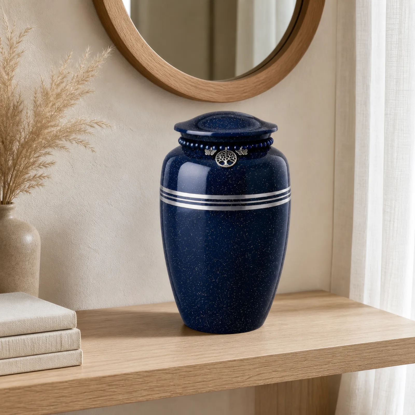 Blue Speckled Alloy Urn with Tree of Life Charm wholesale cremation urn — photo 3