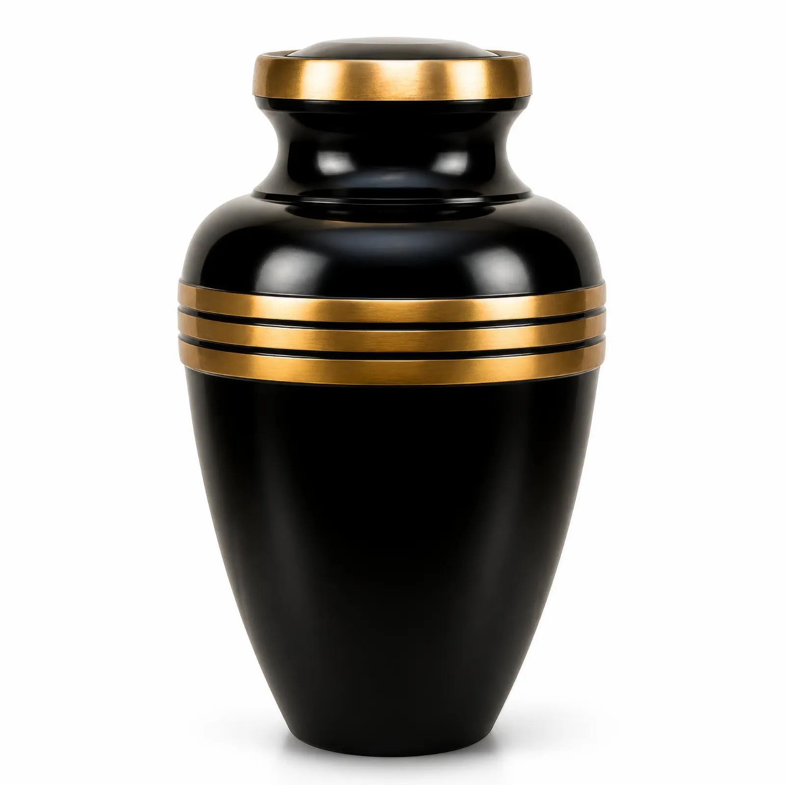 Black & Gold Triple-Band Alloy Cremation Urn